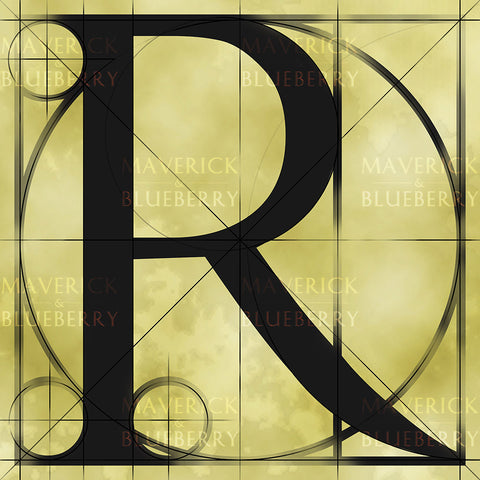 Canvas artwork monogram wall art letter R beige & black