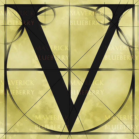 Canvas artwork monogram wall art letter V beige & black
