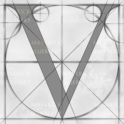 Canvas artwork monogram wall art letter V silver & gray