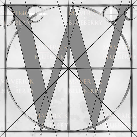 Canvas artwork monogram wall art letter W silver & gray