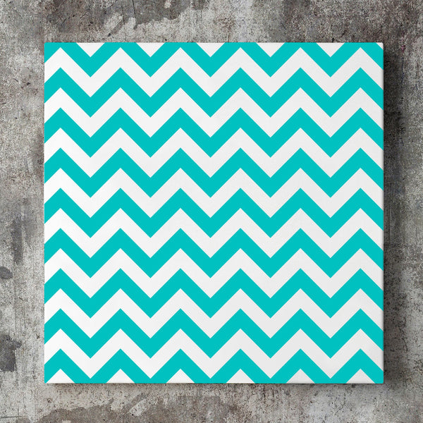 Wall art and Canvas artwork, Aqua & White Chevron, Clean