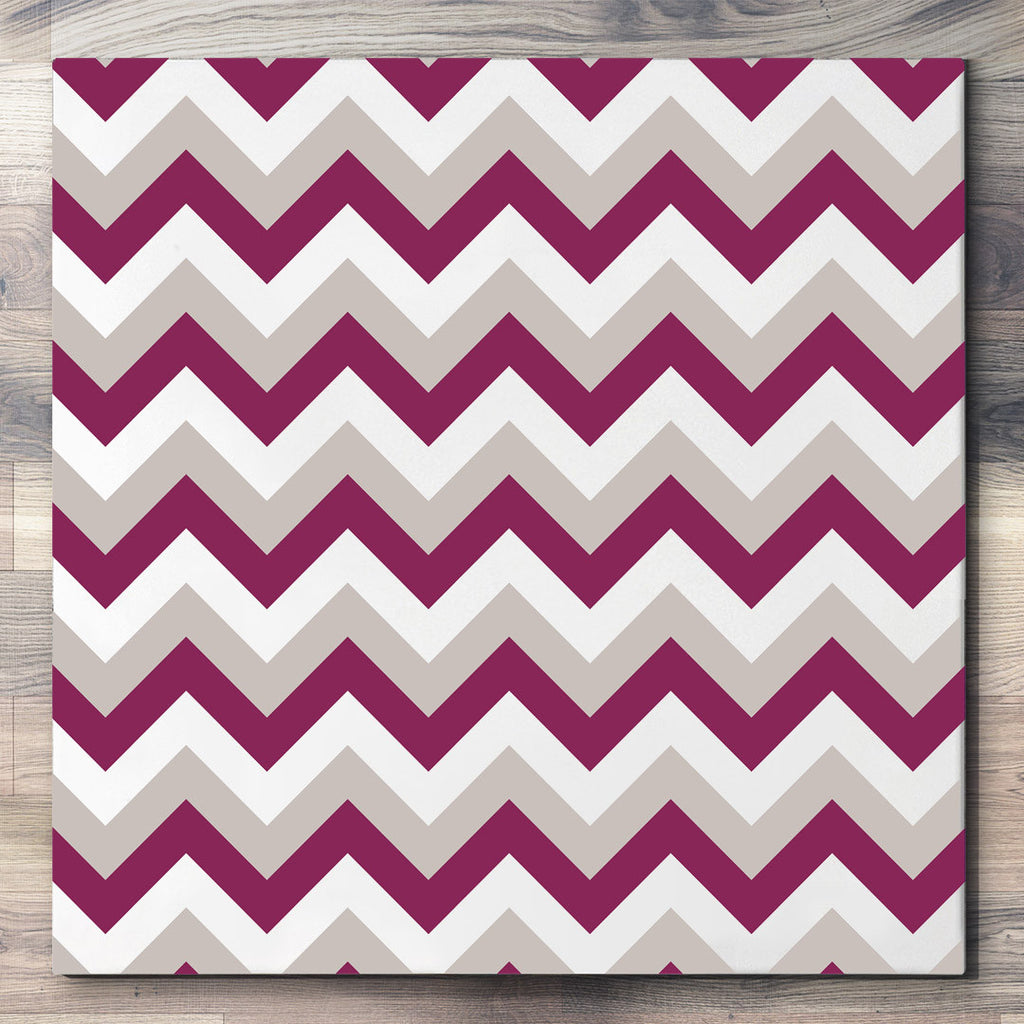 Wall art and Canvas artwork, Raspberry, Silver, and White Chevron, Clean