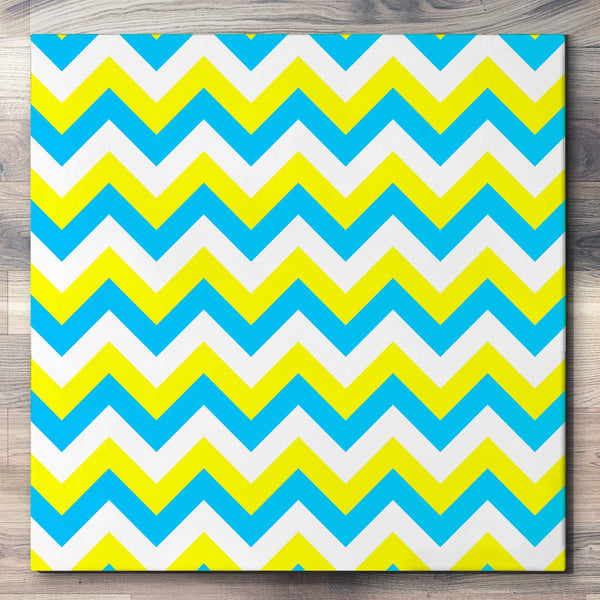 Wall art and Canvas artwork, Sky Blue, Yellow, and White Chevron, Clean