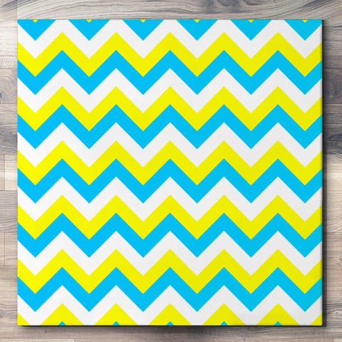 Wall art and Canvas artwork, Sky Blue, Yellow, and White Chevron, Clean