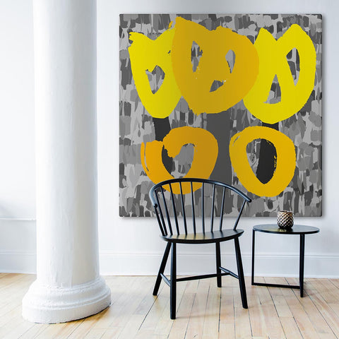 Yellow and Silver Canvas Art in Room
